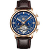 Blue - Rose Gold - Brown Leather